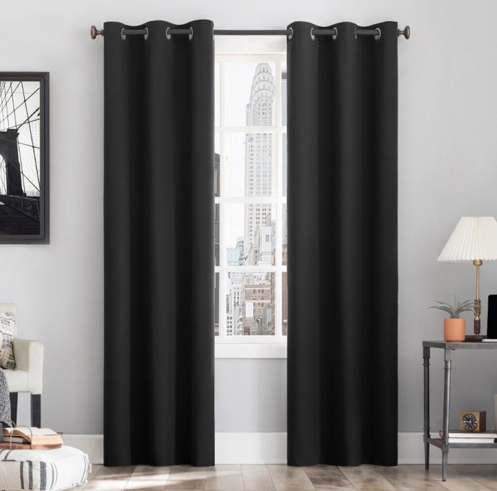 No 918 Lichtenberg Solid Black Sun Zero Curtain Panel NEW